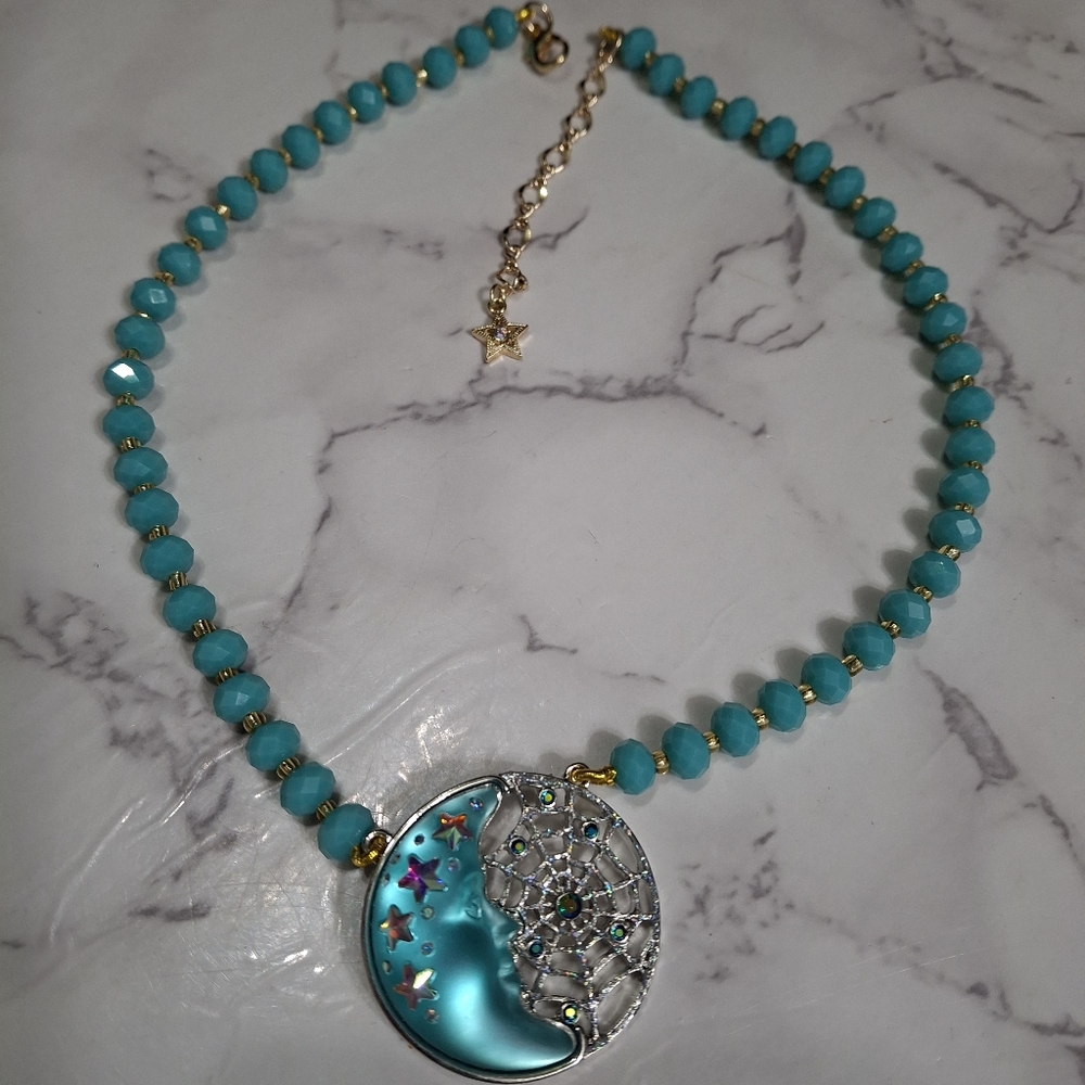 Kirks Folly Blue Moon Face Web Necklace - Picture 4 of 11